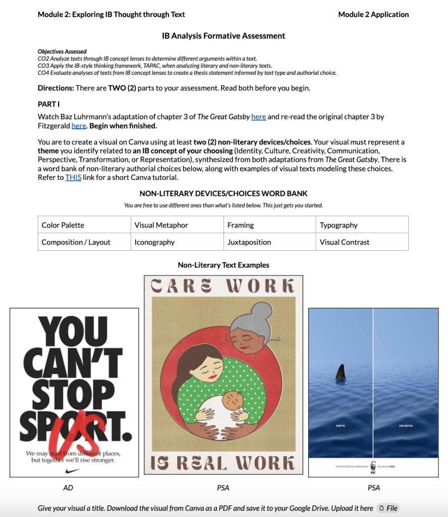 Module 2 formative assessment assignment in Google Classroom